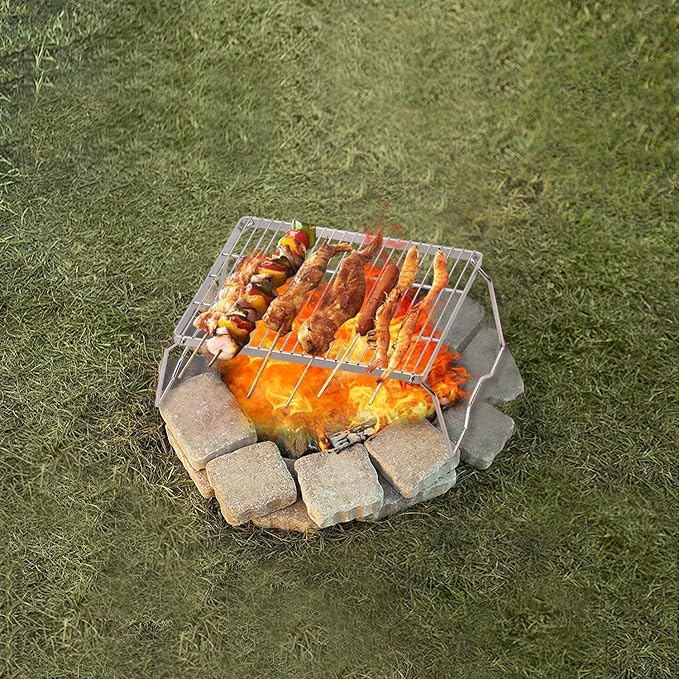 REDCAMP 13.6 Small Folding Campfire Grill 304 Stainless Steel Firepit Grill Grate Heavy Duty Portable Camping Grill with Carrying Bag for Outdoor Cooking Backpacking Hiking Picnics BBQ