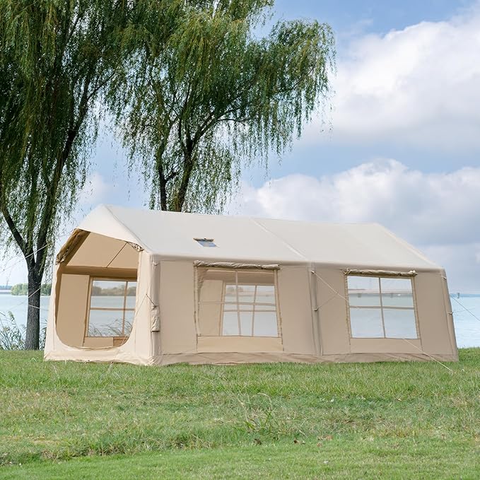 Oxford Inflatable Tent for Camping with Hand Pump 4 Season Glamping Tents with Stove Jack for 8-12 Person Waterproof Outdoor Party Camping Festival