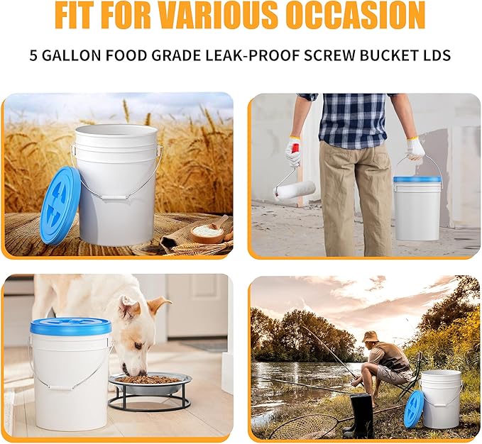 4 Pieces 5 Gallon Bucket Lids 12inch Leak-proof Plastic Seal Screw Top Airtight Lid Reusable Drum &amp Pail Lid for Pet Food Storage Home Paint Storage and Industrial Storage Buckets-Blue