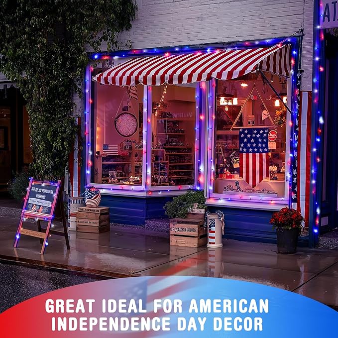JMEXSUSS 400 LED Red White and Blue Lights Plug in 4th of July Decorations Patriotic Lights Outdoor for American Holiday Tree Party Independence Memorial Day Decor
