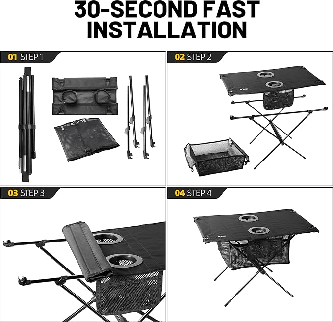 ZUNE LOTOO Portable Camping Table Folding Small Beach Table Foldable with Drink Holder &amp Mesh Storage &amp Carry Bag Compact Camp Tent Side Table for Picnic Tailgate Travel Outdoor Fishing Backp