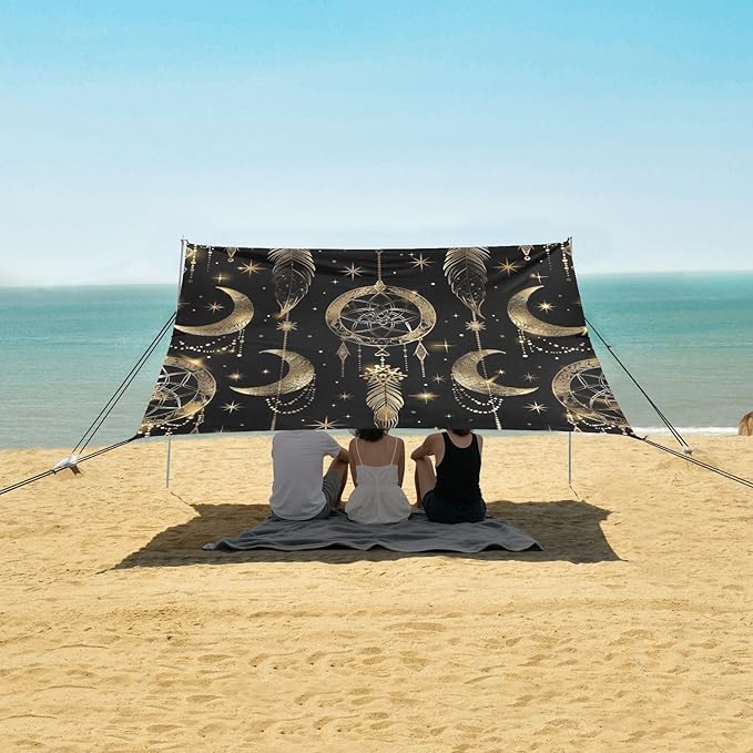 ALAZA Dreamcatcher Crescent Moon Beach Tent Sun Shelter UPF50+ Protection Beach Shade Canopy w/ 4 Sandbags for Outdoor Camping Fishing Backyard Fun Picnic 10x9 ft