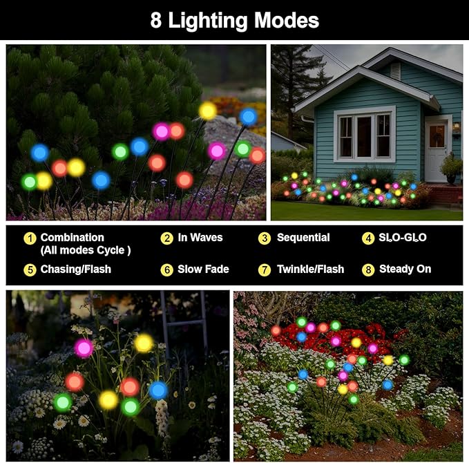 Solar Firefly Lights Outdoor Waterproof8 Mode RGB Color Changing Firefly Swaying Solar Lights Stakes for Outside Christmas Holiday Yard Patio Plant Landscape Garden Decor 4 Pack(Multicolor)