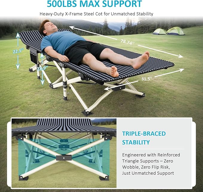 ATORPOK Oversized Camping Cot for Adults Extra Wide 31.5'' Folding Bed with Carry Bag Lightweight 500lbs Support Portable Sleeping Cot for Home Office Camping