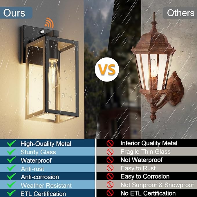 Kalium Dusk to Dawn Porch Outdoor Light 2 Pack Wall Light Fixtures Waterproof Exterior Wall Sconce Light Fixture with E26 Base for Patio Entryway Hallway (Bulb not Included)