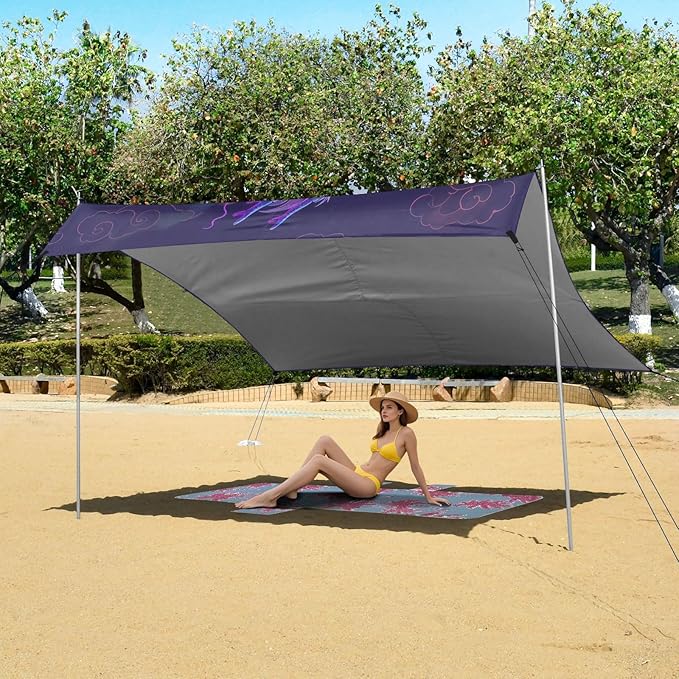 Purple Dragon Beach Tent Sun Shelter 9.2' x 10.5' Beach Canopy with 4 Sandbags 4 Stability Poles Sand Shovels - Tent Canopy for Beach Camping Fishing Picnics