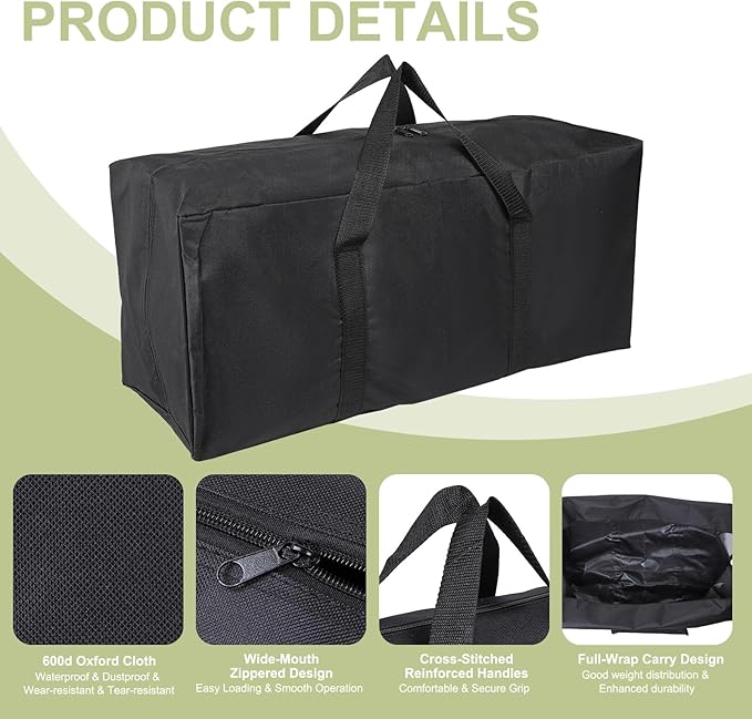 Camp Chair Replacement Bag Camping Folding Chair Storage Bag Large Zippered with Handle Strap 28 x 10 x 12 Inch Fit for Outdoor Travel Tent Storage (2 Pack Black)