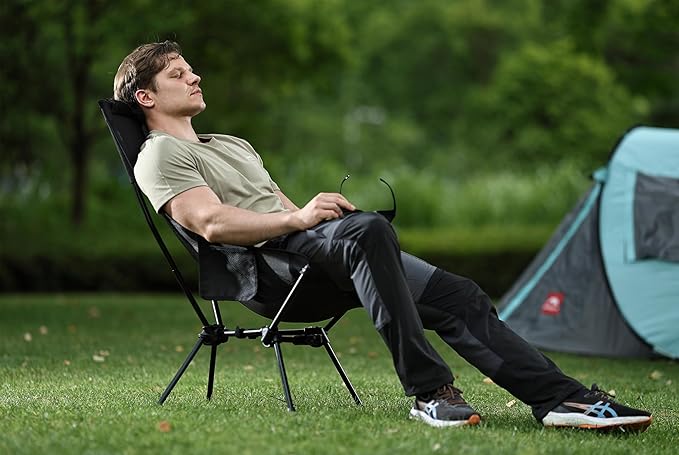 MARCHWAY Lightweight Folding High Back Camping Chair with Head Support Stable Portable Compact for Outdoor Camp Travel Beach Picnic Festival Hiking Backpacking (Highback Black)