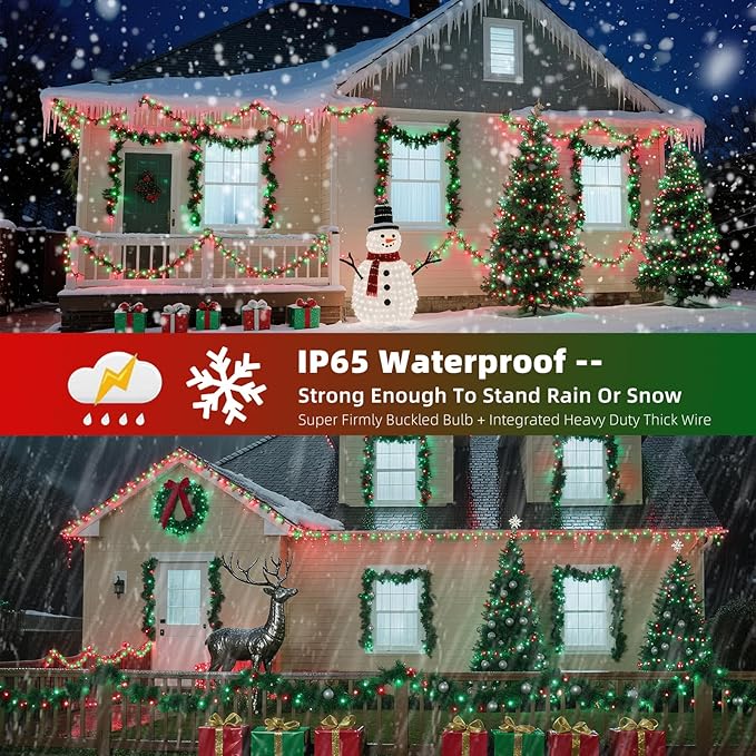 XTF2015 Christmas String Lights 105ft 300 LED Christmas Lights 8 Modes Memory Function &amp Timer- UL Certified - Outdoor Indoor Christma s Fairy Lights for Tree Garden Party Wedding(Red + Green)