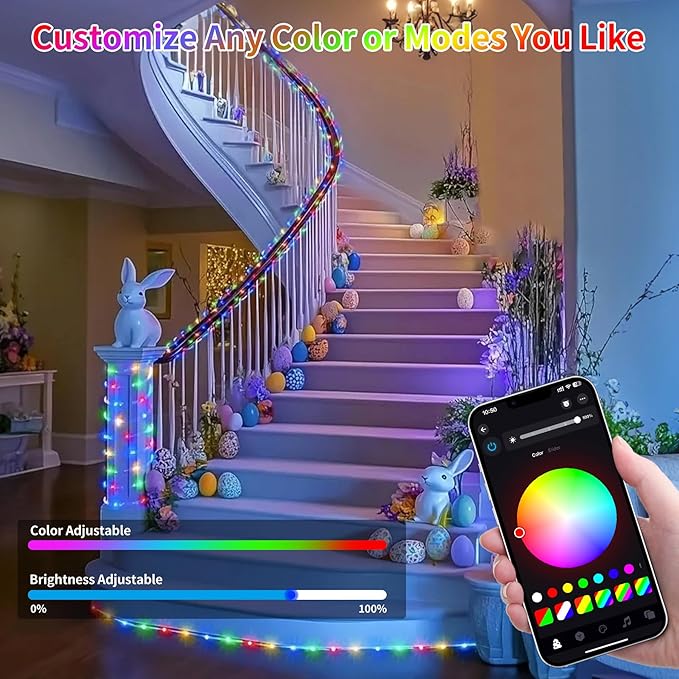 99ft Rope Lights for Outside 300 LED String Light Outdoor Waterproof Plug in with Remote &amp APP Control 16 Million Colors Changing Music Sync Fairy Lighting for Indoor Bedroom Christmas Decor