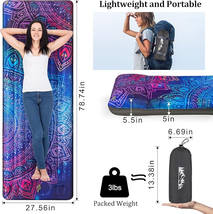 pickyNproud Camping Sleeping Pad Extra Thick 5 Inch Inflatable Camping Pad with Pillow Sleeping Mat Built-in Foot Pump Portable Lightweight Camping Air Mattress for Backpacking Hiking Tent
