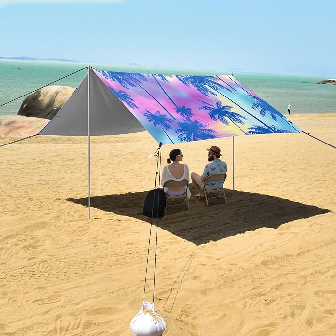 Beach Tent Sun Shelter Cool Blue Coconut Tree Lightweight &amp Easy Setup Beach Shade Canopy for Camping Fishing