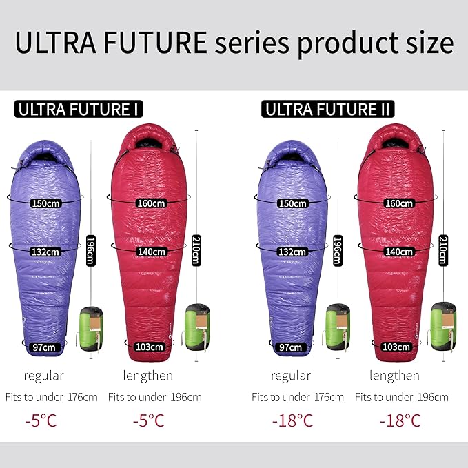 Ultra Dry Down Sleeping Bag - 10D 800FP Thicken Winter Ultralight Camping &amp Hiking Backpacking Outdoor (Future II Lengthen)
