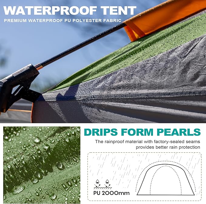 SUV Tent for CampingWaterproof PU2000mm Fits 5-8 PeopleSpacious Double Layer Design Includes Rainfly &amp Storage Bag 8FT L x 8FT W x 7.2FT H | for Camping Waterproof PU2000mm Spacious Double