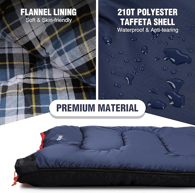 REDCAMP Cotton Flannel Sleeping Bag for Camping Backpacking Adults Cold Weather Envelope Sleeping Bags with 2/3/4/6lbs Filling