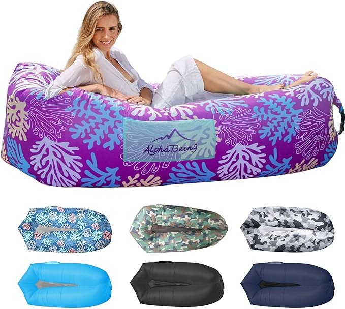AlphaBeing Inflatable Lounger Air Sofa Portable Inflatable Couch Mesh Hollow Air Hammock Anti Leakage Air Chair for Outdoor Camping Beach Traveling
