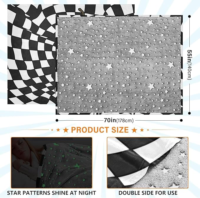 Black-and-White Checkered Cartoon Skeleton Lightweight Fuzzy Comfy Throws for Living Room Couch Throw Blanket Soft for Couch Sofa BedParty 50 x 70