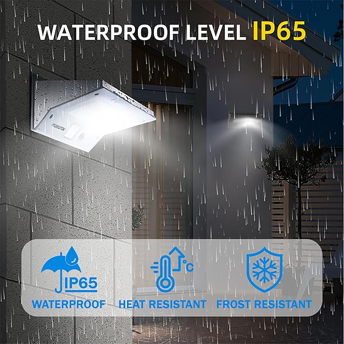 Solar Motion Sensor Outdoor Lights LED Security Light Waterproof Stainless Steel Solar Powered Wall Light for Front Door Patio Garage Porch Fence Yard 3 Modes Flood Light Bright (Cool White)