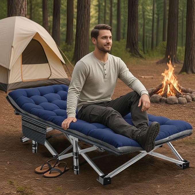 ABORON Camping Cot for Adult 28 Extra Wide 2PK Heavy-Duty 1200D Oxford Cot for Sleeping Portable Folding Camp Bed with Mat &amp Carry Bag
