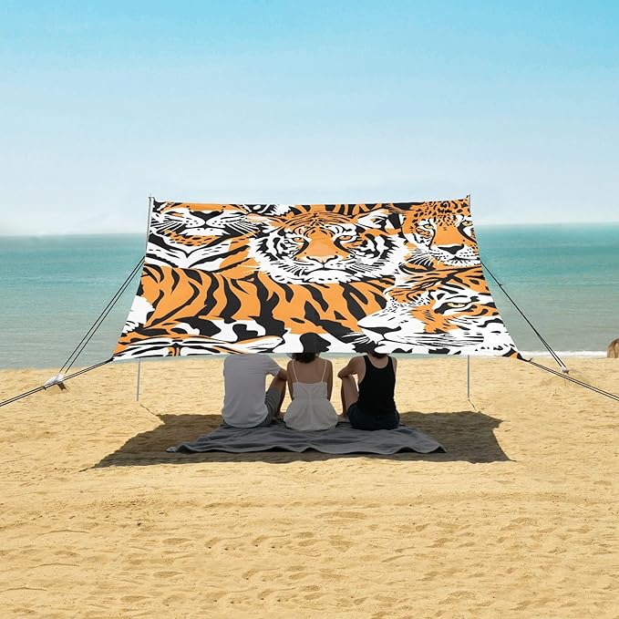 Tigers and Cheetahs Camping Sun Shelter Beach Tent Portable Beach Sun Shade Outdoor Canopy for Camping Trips Fishing Picnic