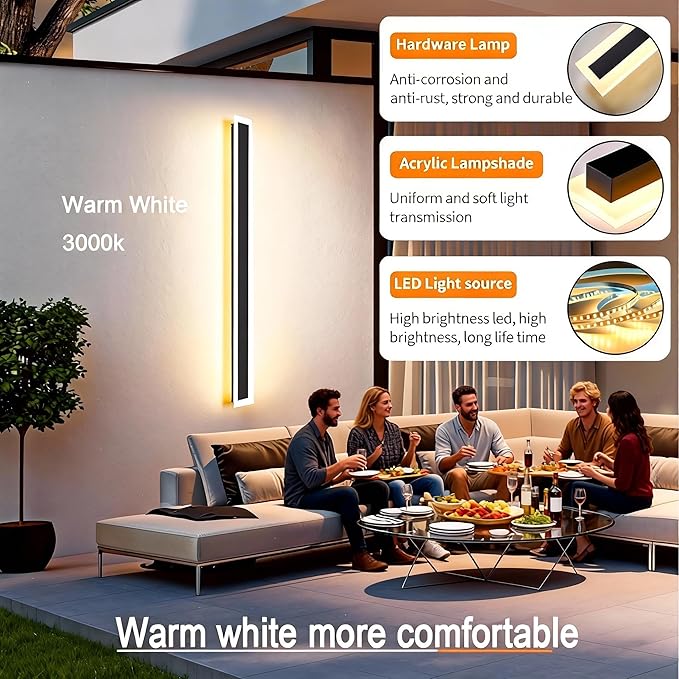 2Pack 39inch Long Outdoor LED Wall Lights30W Waterproof IP65 Warm White led Wall Light Rectangular Black Wall Lightled Porch Lights Outdoor Wall Elegant Frosted White Acrylic Anti Rust