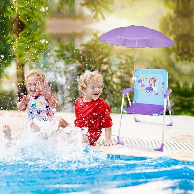 PLULON Kids Beach Chair with Umbrella Folding Lawn and Camping Chair with Summer Shade for Beach Pool Travel and Outdoor (for 1-5 Years Old)