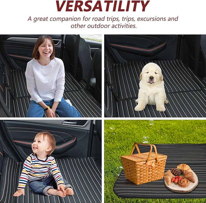 Heart Horse Non-Inflatable Car Mattress - Folding SUV Truck Back Seat Mattress for Travel Camping and Large Dog Car Seat Cover (with Adjustable Bracket No Storage)Black Gray