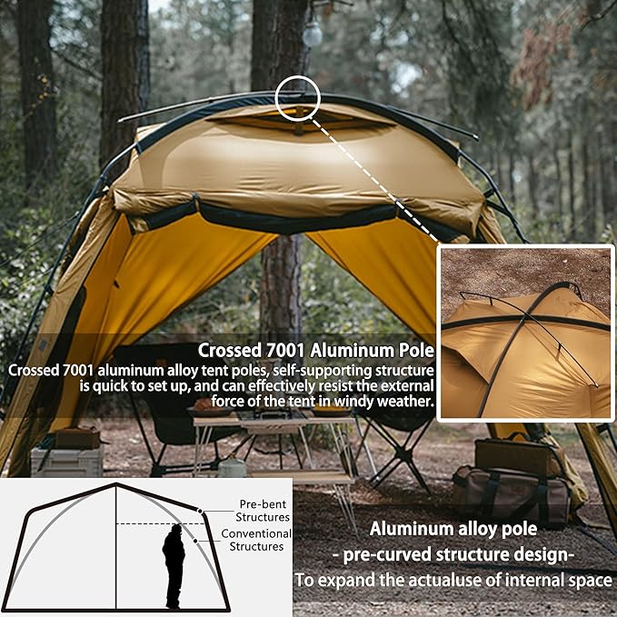 Naturehike Dune Hot Tent with Stove Jack 117 sq ft 4 Seasons Camping Tent 2-4 Person Waterproof Large Tent for Family Car Camping Picnic Fishing 6 Person