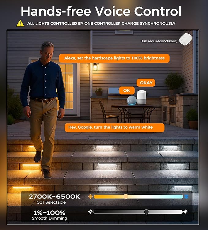 CLOUDY BAY [6 Pack] Low Voltage 12 Inch Smart Hardscape Lighting4.5W LED Paver Light2700-6500K1.5W RGB Color ChangingCompatible with Alexa &amp Google AssistantHub IncludedTransformer Excluded