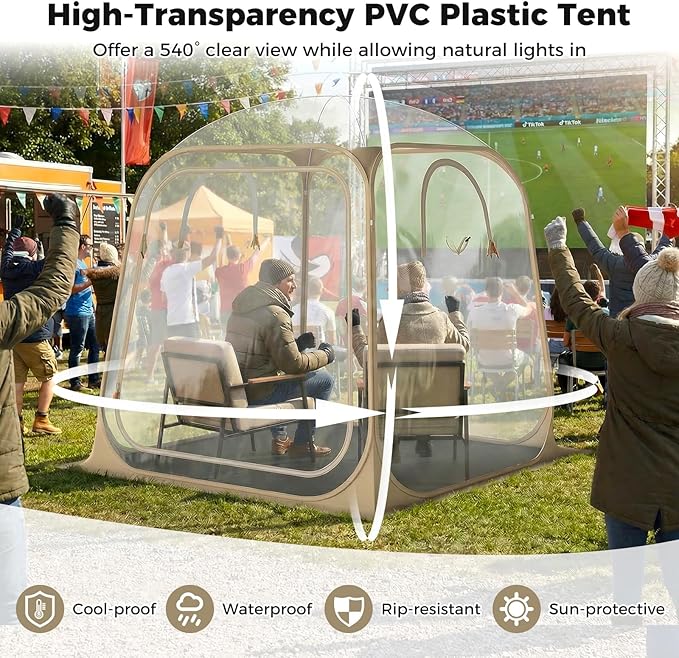 KOTEK Sports Tents for 2-4 Persons 7 x 7 ft Pop Up Bubble Tent with 2 Ventilated Windows Floor Mat &amp Carrying Bag Weather Proof for Sports Events Outdoor Patio Garden Backyard Camping
