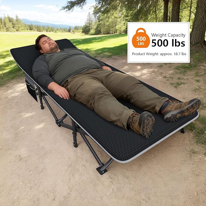 ATORPOK Oversized Camping Cot for Adults with Cushion Comfortable Extra Wide 31.5'' Folding Bed for Sleeping Lightweight Folding Bed with Carry Bag Supports 500 lbs