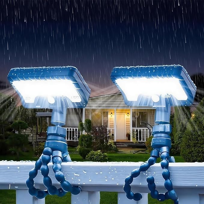 Motion Sensor Outdoor Lights with Flexible Octopus Tripod - 600LM Solar Sercurity Lights Waterproof Dual Charging Solar Ourdoor Light for CampingFence Patio (Black-2pcs)