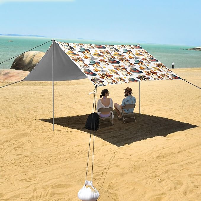 Camping Sun Shelters Cartoon Cute Corgi in Hat Beach Canopy 126 * 110.2in