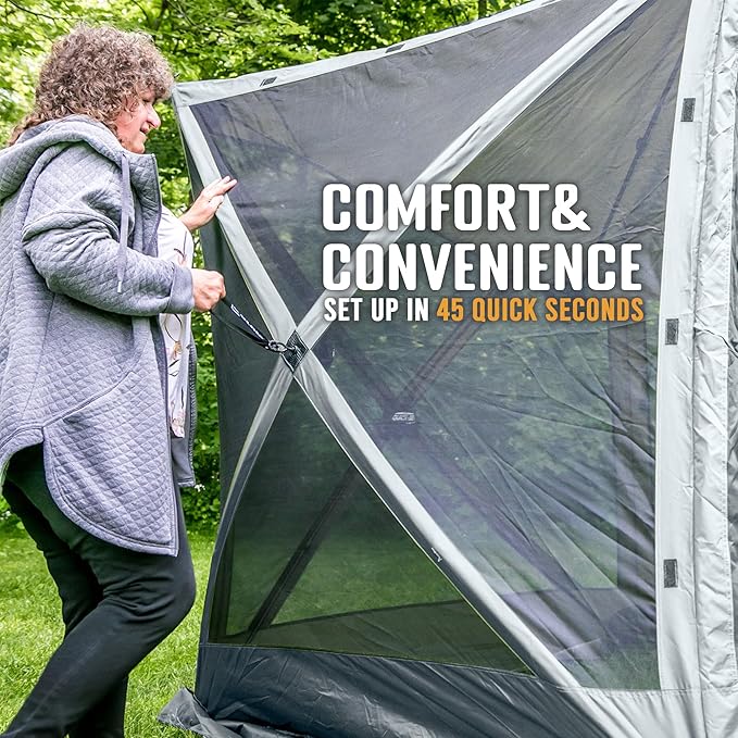 CLAM Pop Up Screen Tent Outdoor Camping Gazebo Canopy Adventure with Wind Panels 9' x 9' Gray