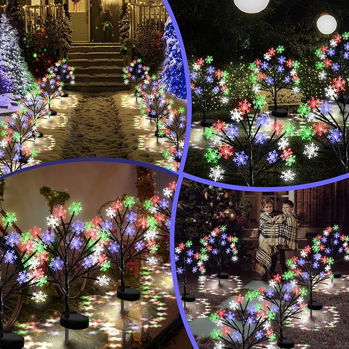 Multicolor Snowflakes Solar Pathway Lights for Christmas Decorations Outdoor - 2PACK 40LED Garden Stake Lights Waterproof Outdoor Snowflakes Solar Christmas Lights for Garden Yard Patio Xmas Decor