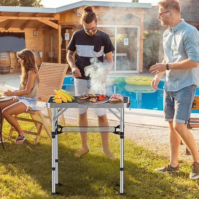 Folding Camping Table 2 FT Folding Portable Camping Table Outdoor&ampIndoor Picnic Table with 3 Adjustable Height Max 27.1Lightweight Aluminum Camping Tables Car Camping Essentials-Black