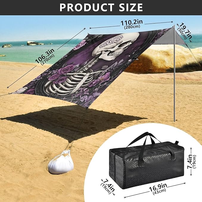 Beach Tent Sun Shelter Purple Skeleton Lightweight &amp Easy Setup Beach Shade Canopy for Camping Fishing