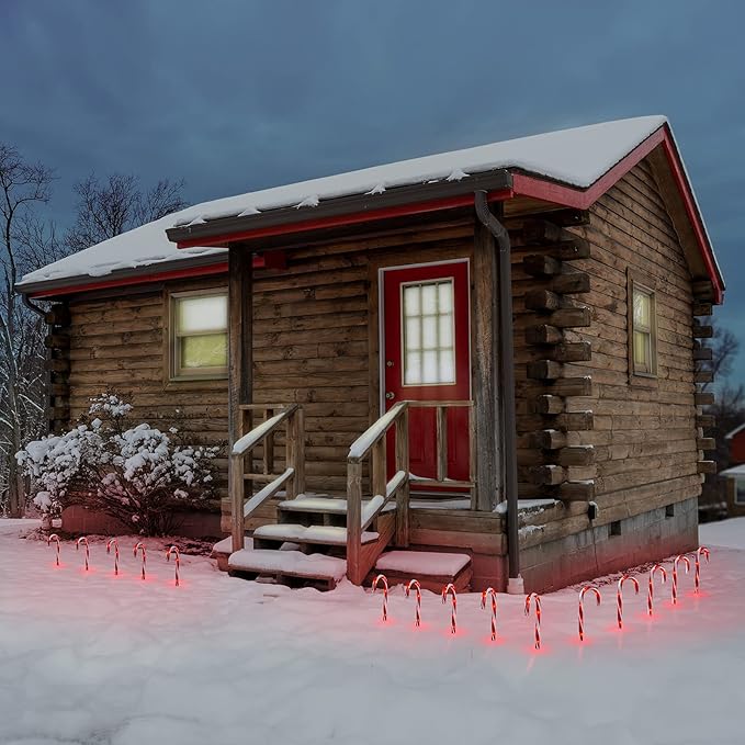 Candy Cane Christmas Lights Outdoor 10 inch Lighted Candy Cane Yard Lights with Set of 10 Candy Canes Outdoor Walkway Christmas Lights Pathway Lawn Yard Decorations