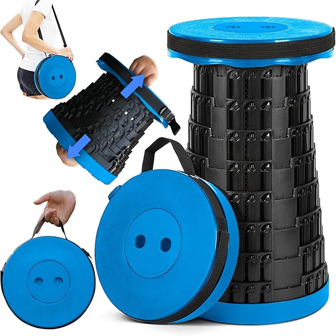 2-Pack 2025 Upgraded Collapsible Stool Max 620lb Portable Folding Stool Height Adjustable Retractable Telescopic Seat Travel Chair Foldable Camping Seat or Footrest Gift