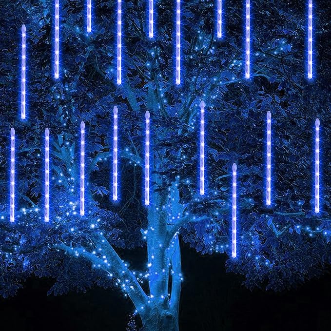 TW SHINE Christmas Meteor Shower Lights Outdoor 864 LED 12 24 Tubes Waterproof Christmas Lights Outdoor Plug in Snow Falling Rain Icicle Xmas Light Decorations Blue