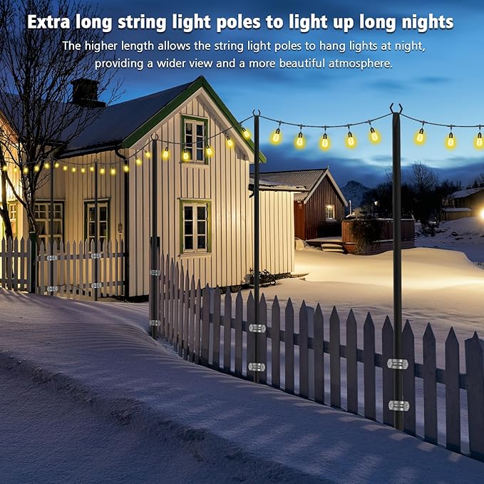 String Light PolesMetal Poles for Hanging Outdoor Light Strings2 Pack 10 FT Light Poles Stand for Outside GardenPatioWeddingBackyardDeckParty