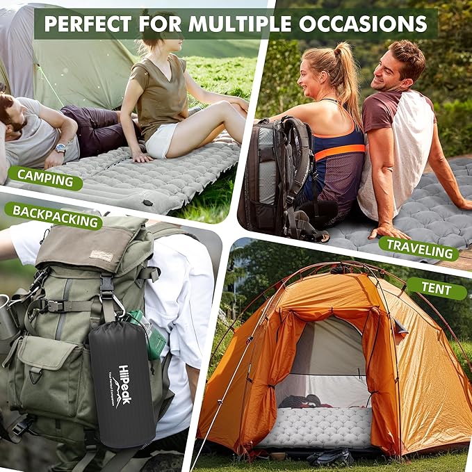 HiiPeak Camping Sleeping Pad Ultralight Camping Mat with Pillow Built-in Foot Pump Inflatable Sleeping Pads Compact for Camping Backpacking Hiking Traveling Tent