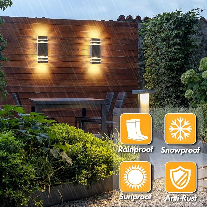 GEYANG Modern Outdoor Wall Light: 14W 3000K Aluminum Up Down LED Fixture with Bulb - Waterproof Lighting for Garage and Driveway - Home Wall and Backyard Light - Exterior House Fixture - 4 Pack