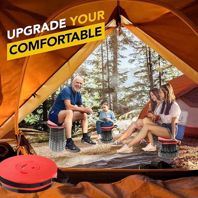 Upgraded 19.7Portable Collapsible Folding Stool with Cushion Retractable Telescoping Foldable Stool for Adults Heavy Duty Camping Sturdy with Max Load Capacity 1000lbs for Outdoor Fishing Hiking BBQ