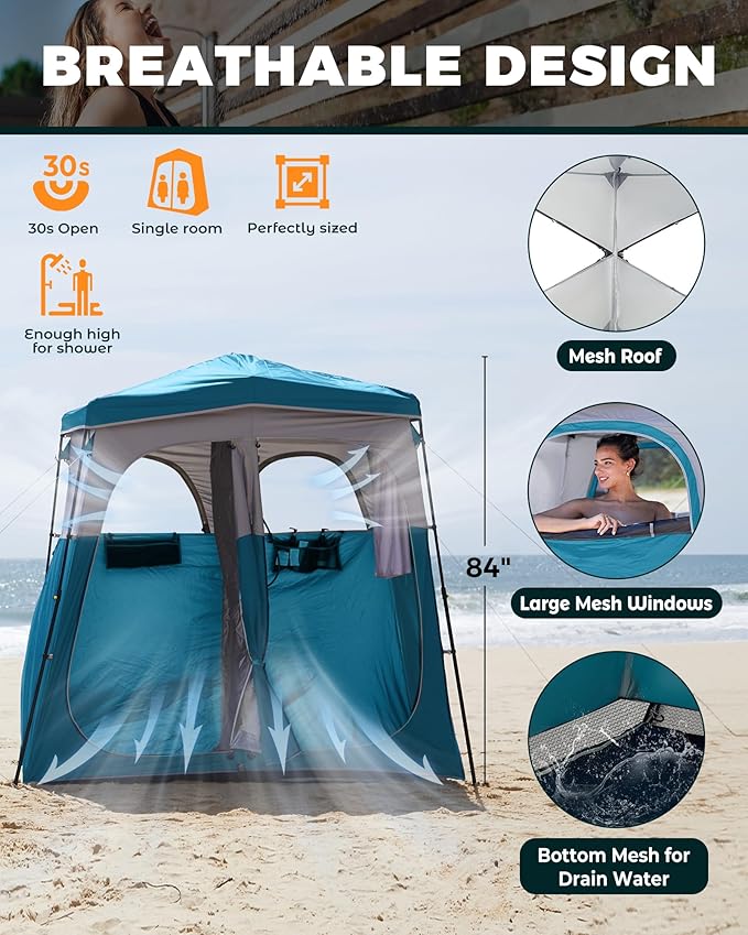 KingCamp Instant Shower Tent Portable Superior Stable Privacy Shelter 2 Large Rooms Outdoor Toilet Tent with Floor for Beach Camping &amp Hiking Setup in Under 60s