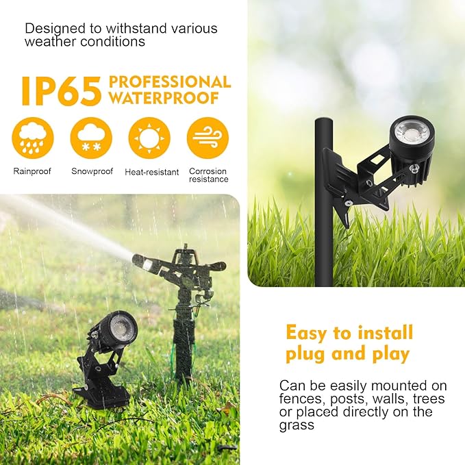 TAYSING Outdoor Spotlight Landscape Spot Lights Plug in LED Spotlights with Clip Yard Lights for Lawn Yard Garden Ground Indoor Exterior