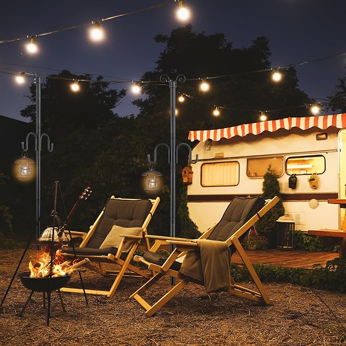 10FT String Light Poles 2Pack 1.5 Inch Heavy Duty Poles for Outdoor String Lights with Shepherd Hook 2 in 1 Light Pole with Anchor for Garden Backyard Patio Bistro Cafe
