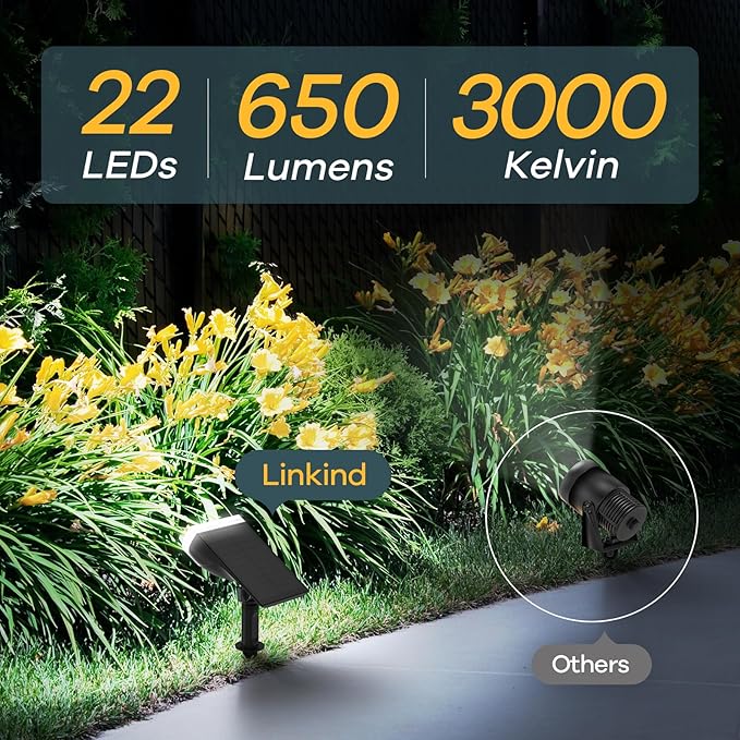 Linkind Solar Lights Outdoor Waterproof IP65 StarRay Dusk-to-Dawn Outdoor Solar Lights 3 Lighting Modes Solar Spot Lights Outdoor for Garden Yard Landscape (Daylight 4 Pack)