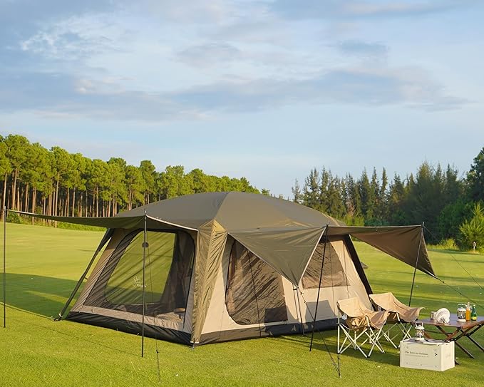 Vidalido 8-10 Person Camping Tent with 3 Door 2 Room Large Family Cabin Tents Double Layer Waterproof Portable Glamping Tent Big Tents for Outdoor Picnic Camping Hiking and Family Gathering