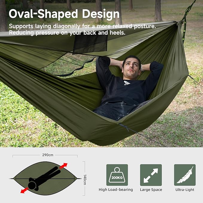 Camping Hammock with Mosquito Net and Sunshade Backpacking Hammock with Ridge Rope Tree Straps Lightweight Portable Hammocks for Outside Hiking and Travel